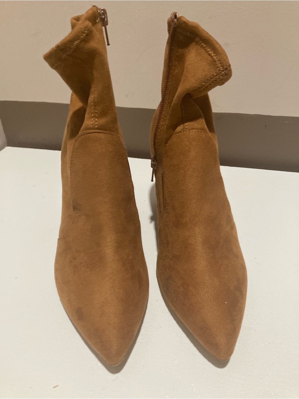 Express Tan Suede Pointed-Toe Ankle Booties